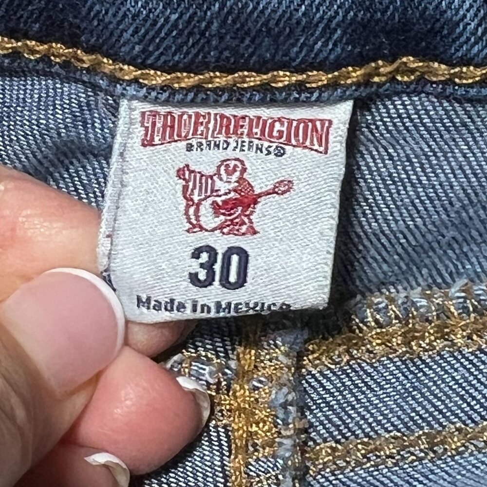 True Religion Distressed Skinny  Blue Jeans Flap Pockets Frayed Raw Hem Sz 30 - Picture 10 of 16
